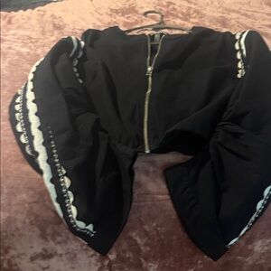 Anthropologie Black Bomber Jacket with White Trim